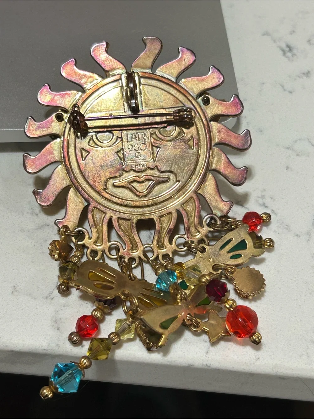 Vintage Lunch At The Ritz 2Go Large Crystal & Enamel Summer Fun Sun Brooch